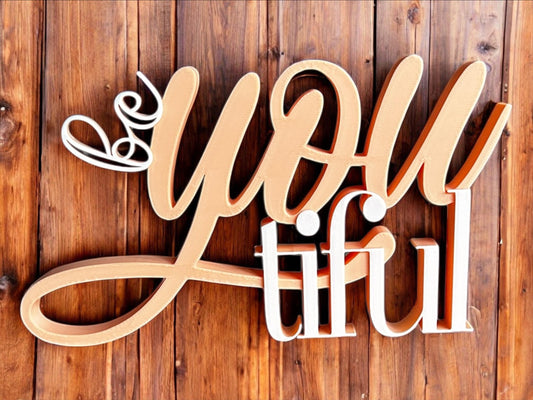 3D-Druck Schild „beYOUtiful“ – Motivationsspruch, personalisierbar, moderne Deko für Zuhause, Büro oder als Geschenk