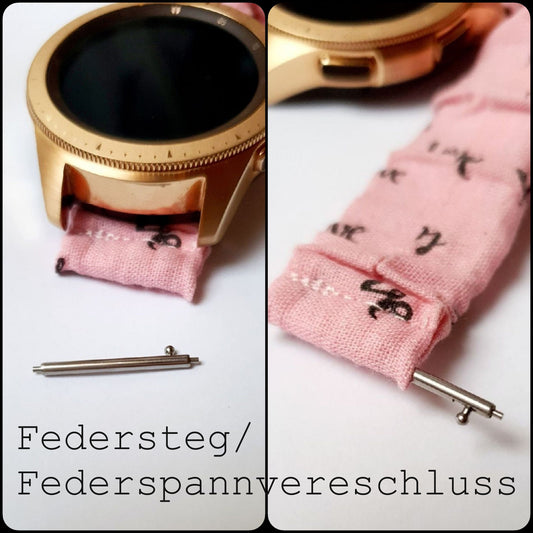 Elastisches Uhrenarmband, Musselin, Smart Watch Armband, Galaxy Armband, Apple Armband, Garmin Venu, Stoffuhrenband (optional mit Federsteg)