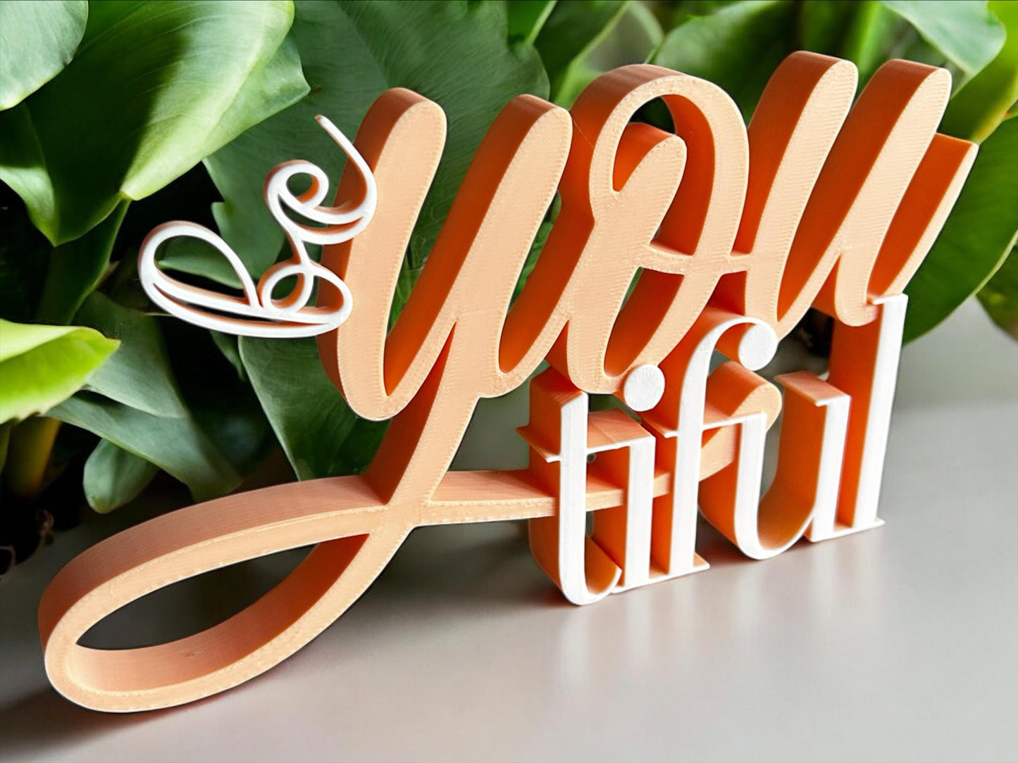 3D-Druck Schild „beYOUtiful“ – Motivationsspruch, personalisierbar, moderne Deko für Zuhause, Büro oder als Geschenk