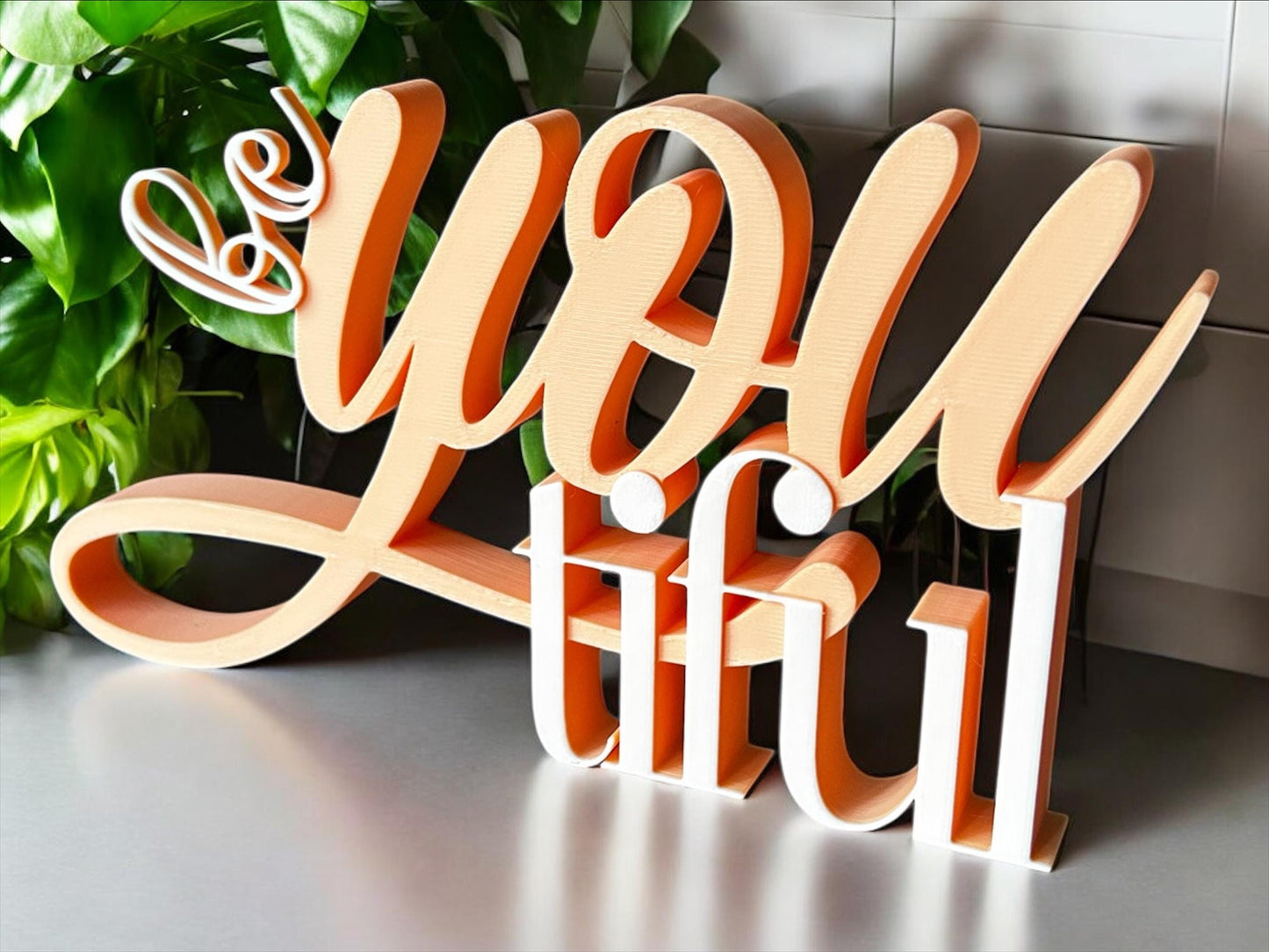 3D-Druck Schild „beYOUtiful“ – Motivationsspruch, personalisierbar, moderne Deko für Zuhause, Büro oder als Geschenk