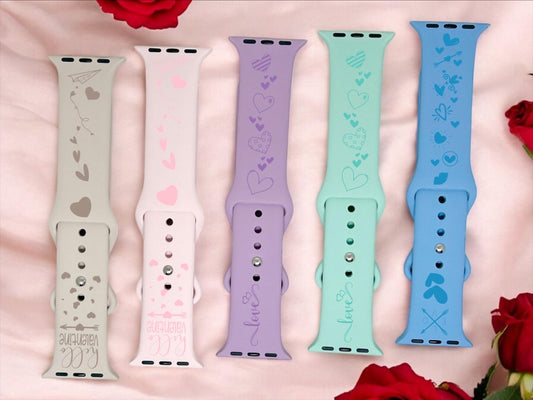 Gravierte Apple Watch Silikon Sport Armband, Liebe, Herzen, Valentinstag