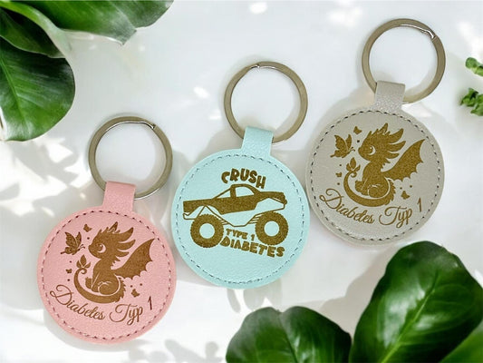 Diabetes Typ 1 gravierter Schlüsselanhänger "Lebensretter" für Kinder, Drachen, Monster Truck, Jungs und Mädchen