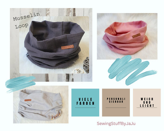 Loop, Loop aus Musselin, Loop Schal, Schlauch Schal, verschiedene Farben, mit Personalisierung