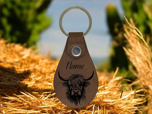 Hochlandrind, Highland Cow Leder Schlüsselanhänger