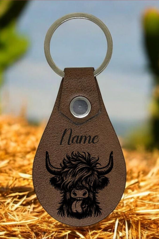 Hochlandrind, Highland Cow Leder Schlüsselanhänger