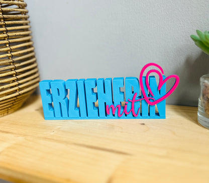 3D-gedrucktes Schild „Erzieherin mit Herz“ | Geschenk für Erzieherin | Personalisierte Deko | Verschiedene Farben | 16x5 cm