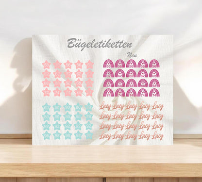 20 Bügeletiketten STERN, Namensetiketten, Größenetiketten, Namensetiketten zum Aufbügeln, Größenlabel, Kleideretiketten