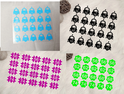 20 Bügeletiketten REGENBOGEN, Textiletiketten, Größenetiketten, Etiketten zum Aufbügeln, Größenlabel, Kleideretiketten