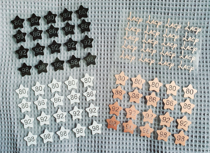 20 Bügeletiketten REGENBOGEN, Textiletiketten, Größenetiketten, Etiketten zum Aufbügeln, Größenlabel, Kleideretiketten